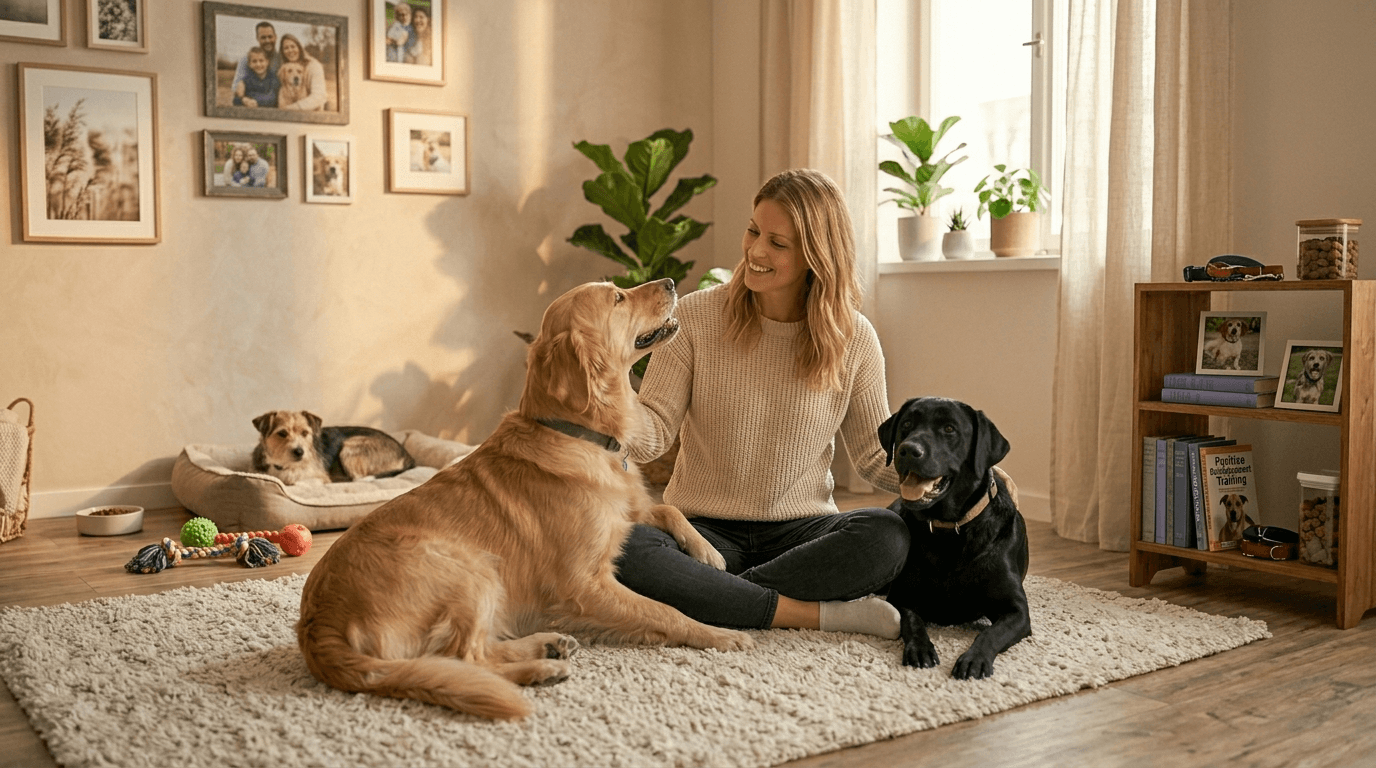 Famille d'accueil à domicile avec des chiens en attente d'adoption